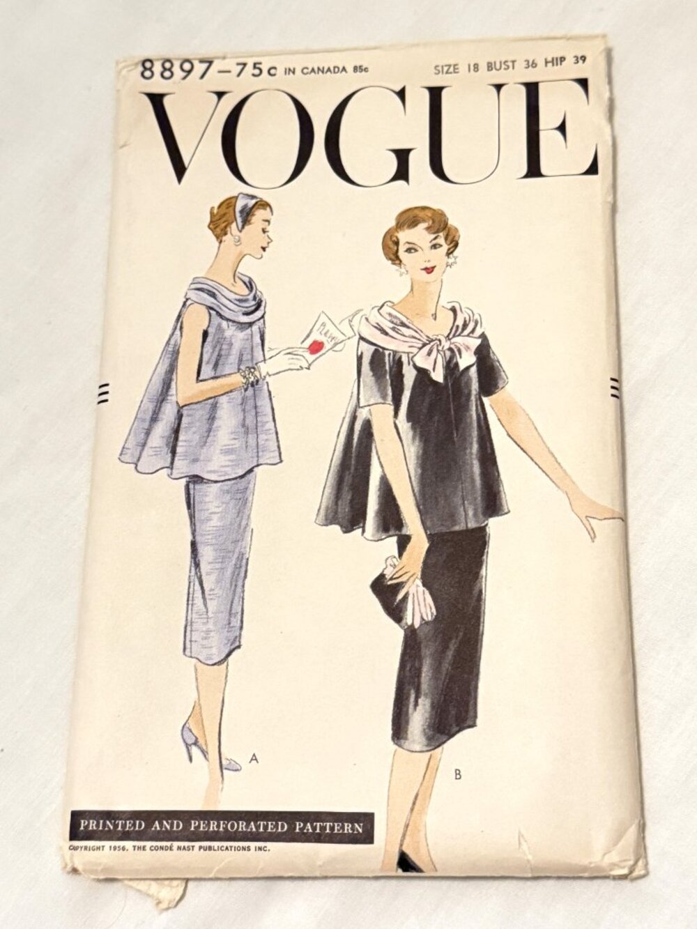 Vintage Vogue Sewing Pattern 8897 1956 Size 18 2 pc Dress Swing Top Pencil Skirt